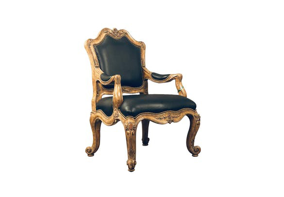 Black Leather Nail Head Arm Chair w/Ottoman
